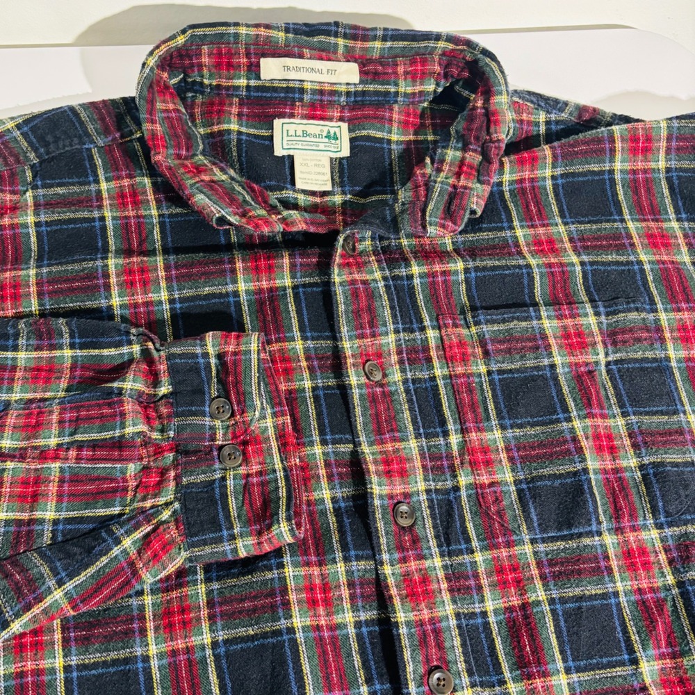 L.L.Bean Scotch Plaid Flannel Button Down Red/Green/Black Men's Shirt Size XXL